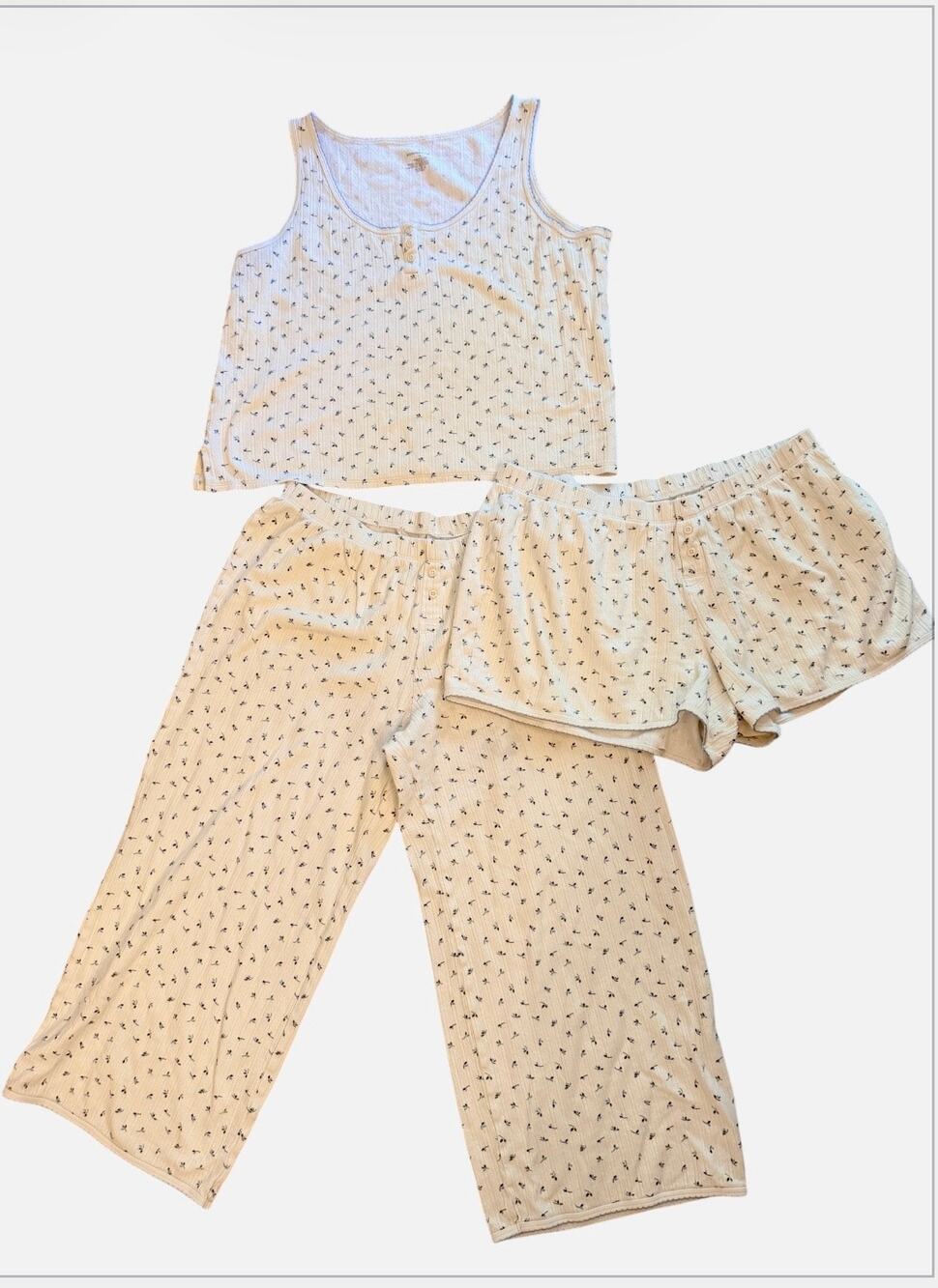 Summersalt Floral Ribbed 3 Piece Pajama Set Tank Pants Shorts Size L